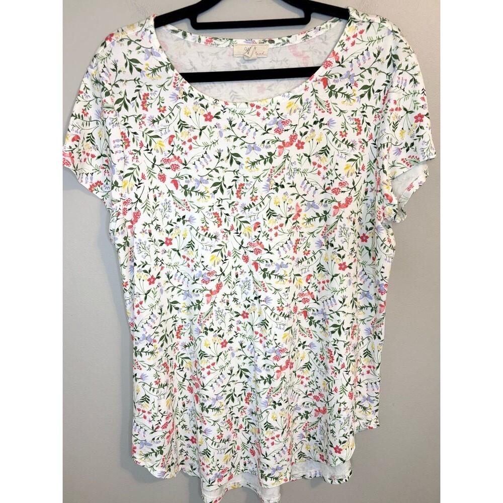 Cupio White Floral Wildflower Print Stretch Knit Top XL
